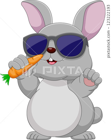 cartoon cute bunny wearing sunglasses and holding a carrot cartoon cute bunny wearing sunglasses and holding a carrot 123222193