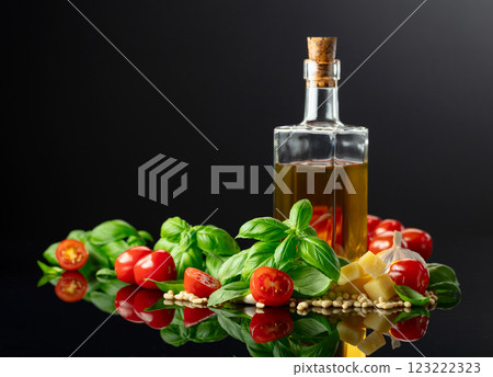 Ingredients for making Pesto sauce with tomatoes. Ingredients for making Pesto sauce with tomatoes. 123222323