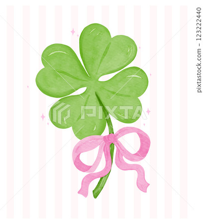 Retro St Patricks Day Coquette 4 Leaf Clover with Pink Ribbon Bow Girly Lucky Whimsical watercolor vector Retro St Patricks Day Coquette 4 Leaf Clover with Pink Ribbon Bow Girly Lucky Whimsical watercolor vector 123222440