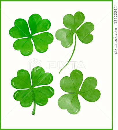 set of St Patricks Day four Leaf Clover Whimsical watercolor Hand Painted vector 123222444