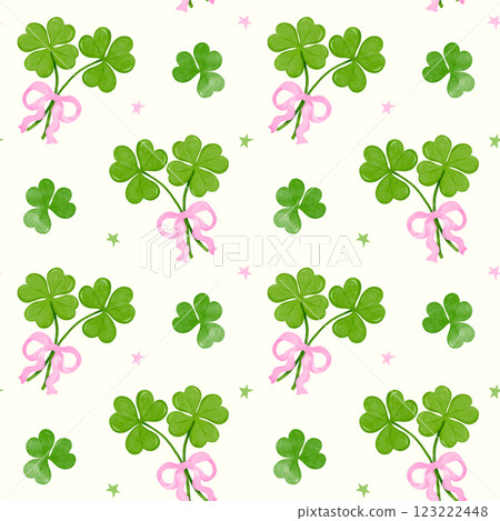 Coquette Seamless Pattern St Patrick 4 Leaf Clover with pink bow wallpaper watercolor Coquette Seamless Pattern St Patrick 4 Leaf Clover with pink bow wallpaper watercolor 123222448