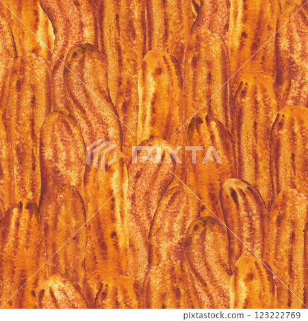 Seamless watercolor pattern of sweet fried sugar churros 123222769