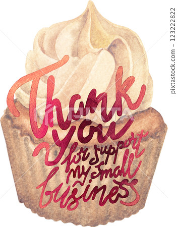 A traditional watercolor cupcake with a whipped cream and a hand-lettered inscription 123222822