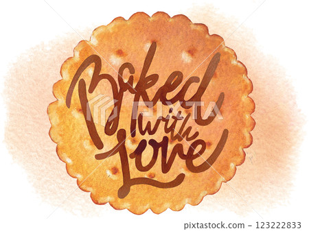 A traditional watercolor simple circle cookie with a hand-lettered inscription on top A traditional watercolor simple circle cookie with a hand-lettered inscription on top 123222833