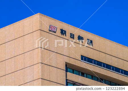 Tokyo cityscape in Japan, overlooking the Asahi Shimbun company. In front of the company lies the former site of Tsukiji Market. 123222894