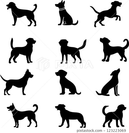 一組各種姿勢的狗的輪廓 123223069