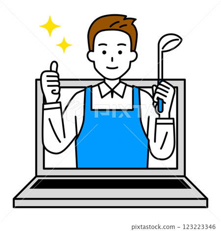 A man in an apron teaching cooking online 123223346