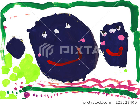 The face of Satsuma mandarin drawn by a child 123223409