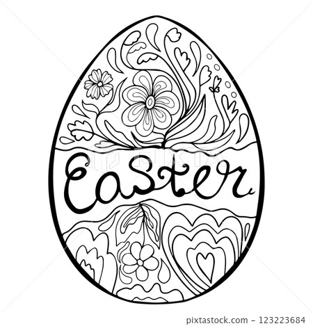 Easter egg doodle style. Happy easter hand drawn isolated on white background. Vector illustration. 123223684