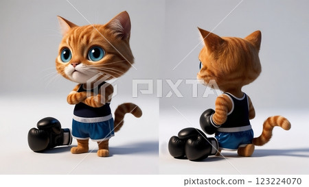 cute sporty cat in boxing outfit isolated for fitness branding and marketing 123224070
