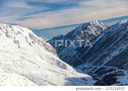 Aerial view of the snow-capped mountains in the Pyrenees 123224191