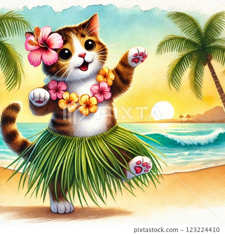 Cat dancing hula 123224410