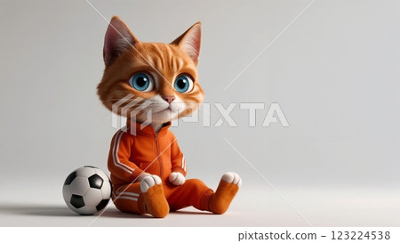 adorable kitten in orange sportswear and football on simple background for advertising and design materials adorable kitten in orange sportswear and football on simple background for advertising and design materials 123224538