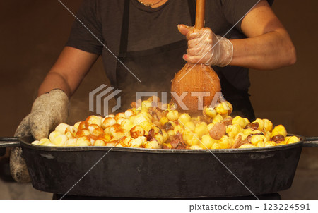 Making fresh foods at outdoors street food market. Making fresh foods at outdoors street food market. 123224591
