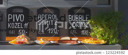 Refreshment offer of the foodtruck in the marketplace Refreshment offer of the foodtruck in the marketplace 123224592