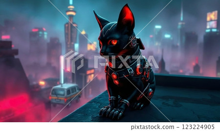 cyberpunk cat against a neon city background for next gen creative visuals 123224905
