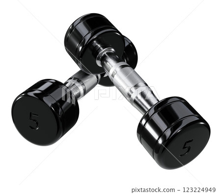 Two blank Round Dumbbells with number 5, black weightlifting gym equipment Two blank Round Dumbbells with number 5, black weightlifting gym equipment 123224949