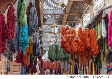 Colored Dyed Yarn Is Dried On The Street Of Fez. Morocco. 123225021