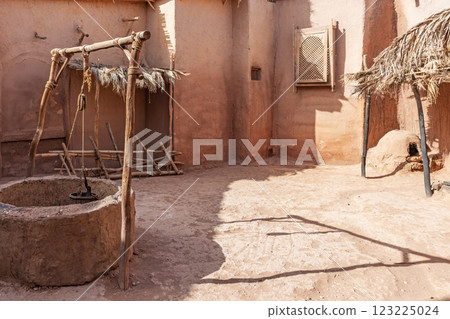 Traditional Arab desert village house with a well. 123225024
