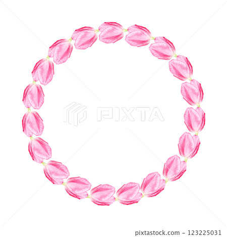 Tulip watercolor wreath isolated on white. Hand painted delicate pink flowers, eco design. High quality clip art perfect for mother's, women's day cards, posters, banners, female products decor and 123225031