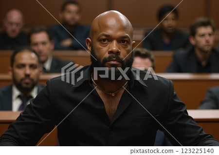 Intense Moment in Courtroom Drama During a Lawsuit Trial with Focus on Defendant 123225140