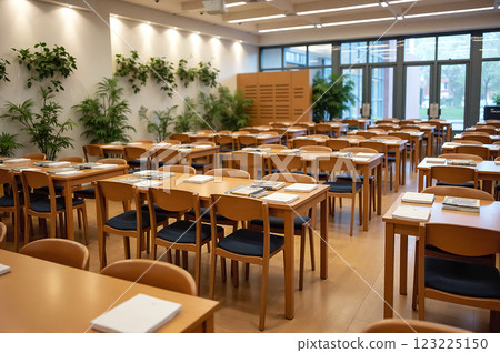 Modern Village School Classroom with Elegant Design and Abundant Natural Light 123225150