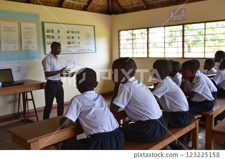 Engaged Kids in a Village School Classroom Listening to Their Teacher Engaged Kids in a Village School Classroom Listening to Their Teacher 123225158