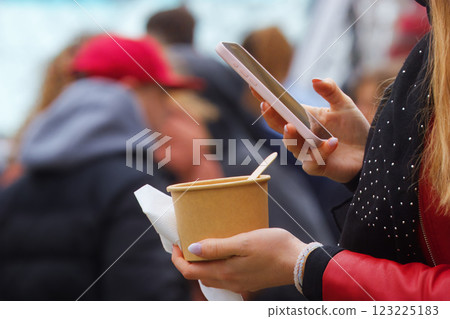 Making selfie of the food at Naplavka farmers market 123225183