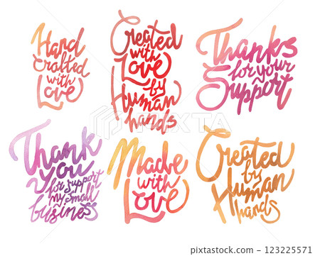 Watercolor collection of a hand-lettered thank-you inscriptions 123225571