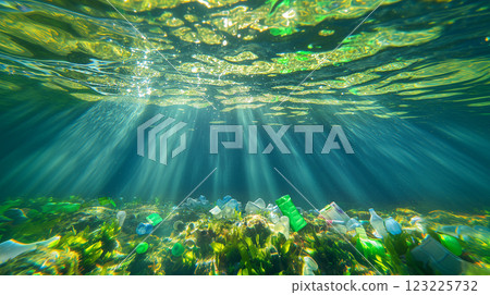 Underwater plastic pollution threatening the ocean ecosystem 123225732