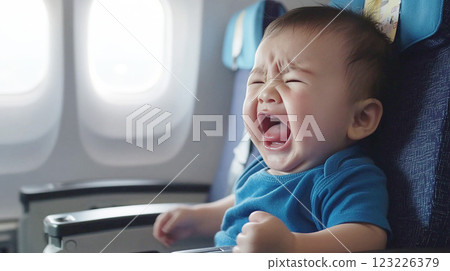 Crying baby on airplane 123226379