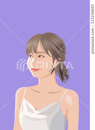 一位微笑的女人看向一側的插圖 一位微笑的女人看向一側的插圖 123226683