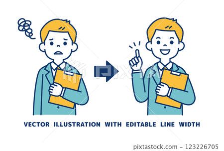Vector illustration of a young businessman with a troubled and inspired expression_Line width can be edited 123226705