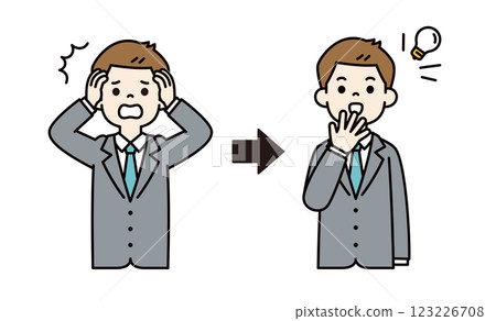Vector illustration of a young businessman who came up with a solution to a failure_Line width editable_Color 123226708