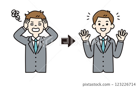 一位年輕商人解決失敗的向量插圖_線寬可編輯_顏色 123226714