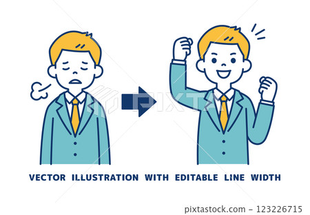 Vector illustration of a young businessman with a tired and energetic expression_Line width can be edited 123226715