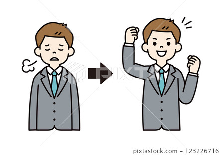 Vector illustration material of a young businessman with a tired and energetic expression_Line width can be edited_Color Vector illustration material of a young businessman with a tired and energetic expression_Line width can be edited_Color 123226716