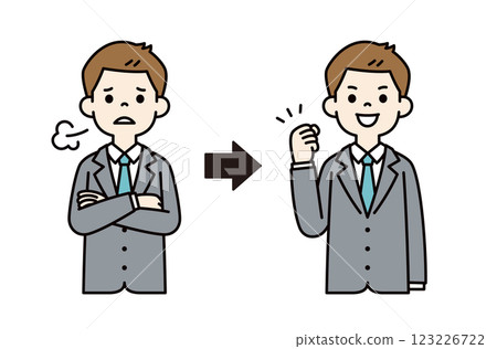 Vector illustration of a young businessman solving problems and failures_Line width editable_Color Vector illustration of a young businessman solving problems and failures_Line width editable_Color 123226722
