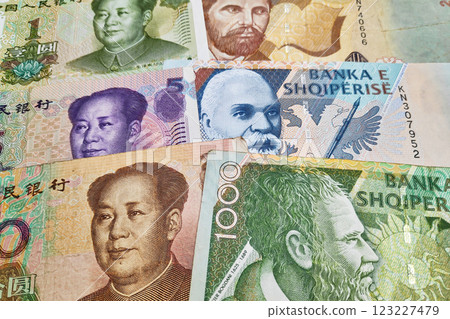 Stack of Chinese Remninbi and Albanian Lek Stack of Chinese Remninbi and Albanian Lek 123227479