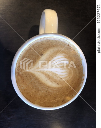 A cafe latte with latte art in Odaiba 123227671