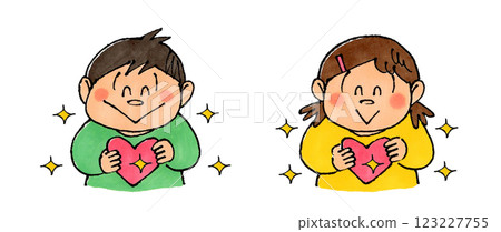 Boy and girl holding hearts (sparkle) 123227755