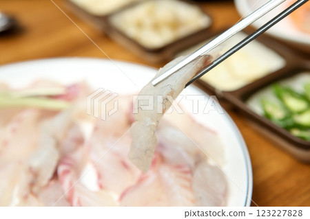 Korean seafood dish. raw fish Sashimi 123227828