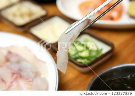Korean seafood dish. raw fish Sashimi 123227829