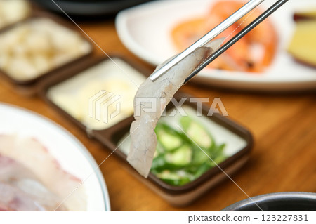 Korean seafood dish. raw fish Sashimi Korean seafood dish. raw fish Sashimi 123227831