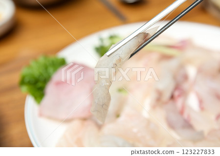 Korean seafood dish. raw fish Sashimi 123227833