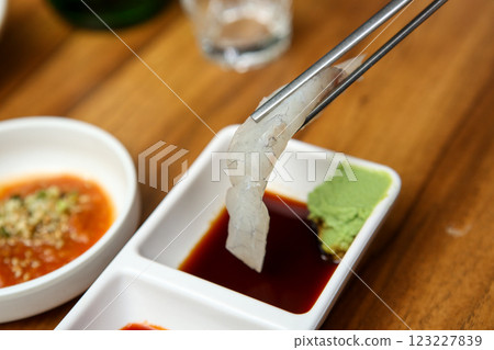 Korean seafood dish. raw fish Sashimi 123227839