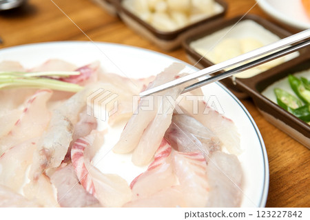 Korean seafood dish. raw fish Sashimi 123227842