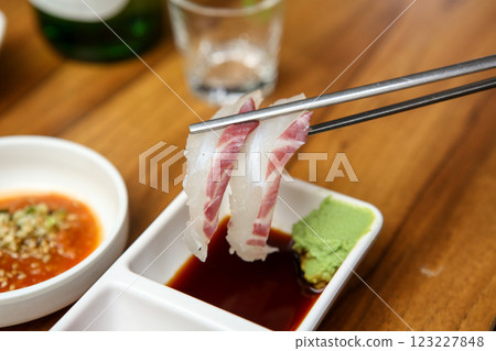 Korean seafood dish. raw fish Sashimi Korean seafood dish. raw fish Sashimi 123227848