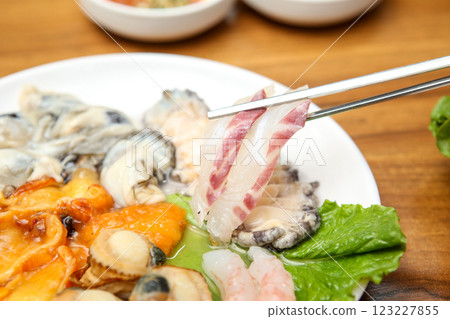 Korean seafood dish. raw fish Sashimi Korean seafood dish. raw fish Sashimi 123227855