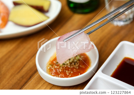Korean seafood dish. raw fish Sashimi Korean seafood dish. raw fish Sashimi 123227864